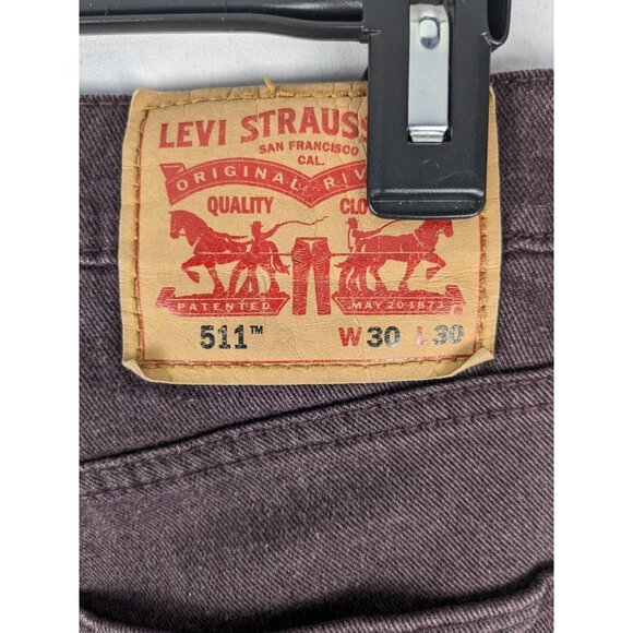 Levis 511 Slim Fit Jeans Mens 30x30 Burgundy Denim Tapered Leg Soft Pants - Picture 7 of 12